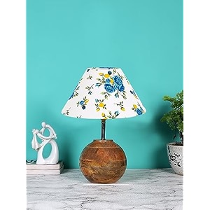 devansh multicolor cotton with natural wood table lamp -1