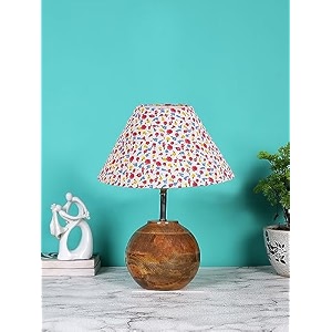 devansh multicolor cotton with natural wood table lamp -3