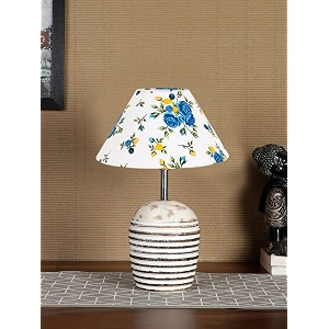 devansh multicolor cotton with white brushed wood table lamp -1