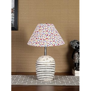 devansh multicolor cotton with white brushed wood table lamp -3