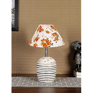 devansh multicolor cotton with white brushed wood table lamp -2
