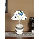 Devansh Multicolor Cotton with White Brushed Wood Table Lamp -1
