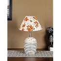 Devansh Multicolor Cotton with White Brushed Wood Table Lamp -2