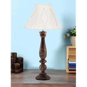 devansh off white cotton curtain pleated shade lamp with wood base for decorationofficehomegiftingstudy for officehomegifting -12x12x225 inches -
