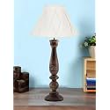 Devansh Off White Cotton Curtain Pleated Shade Lamp with Wood Base for Decoration/Office/Home/Gifting/Study for Office/Home/Gifting -(12x12x22.5) Inches -