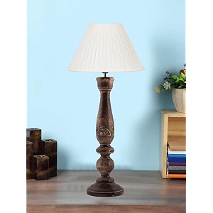 devansh off white cotton knife pleated shade lamp with wood base for decorationofficehomegiftingstudy for officehomegifting -12x12x225 inches -