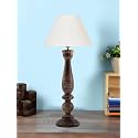 Devansh Off White Cotton Knife Pleated Shade Lamp with Wood Base for Decoration/Office/Home/Gifting/Study for Office/Home/Gifting -(12x12x22.5) Inches -