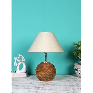 devansh off-white cotton with natural wood table lamp