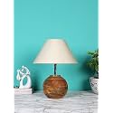 Devansh Off-White Cotton with Natural Wood Table Lamp