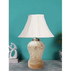 devansh off white cotton shade lamp with wood amp mosaic glass base for decorationofficehomegiftingstudy for officehomegifting -12x12x16 inches -