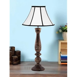 devansh off white cotton soft back shade lamp with wood base for decorationofficehomegiftingstudy for officehomegifting -12x12x225 inches -