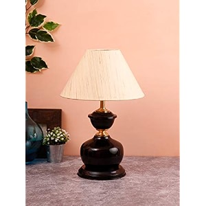 devansh off-white cotton table lamp with black base