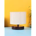 Devansh Off-White Cotton Table lamp with Wood Brown Base