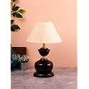 Devansh Off-White Cotton Table lamp with Black Base