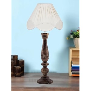 devansh off white cotton vintage shade lamp with wood base for decorationofficehomegiftingstudy for officehomegifting -12x12x2375 inches -