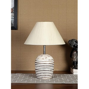 devansh off-white cotton with white brushed wood table lamp