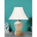 Devansh Off-White Cross Pleated Cotton Shade Lamp with Wood &amp; Mosaic Glass Base for Decoration/Office/Home/Gifting/Study for Office/Home/Gifting -(12x12x16) Inches -O