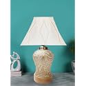 Devansh Off-White Curtain Pleated Cotton Shade Lamp with Wood &amp; Mosaic Glass Base for Decoration/Office/Home/Gifting/Study for Office/Home/Gifting -(12x12x16) Inches -