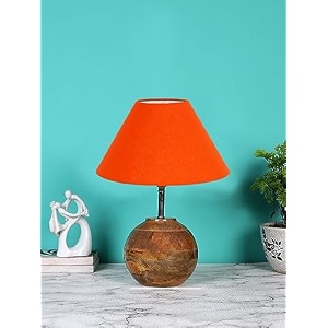 devansh orange cotton with natural wood table lamp