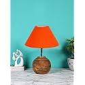 Devansh Orange Cotton with Natural Wood Table Lamp