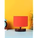 Devansh Orange Cotton Table lamp with Wood Brown Base
