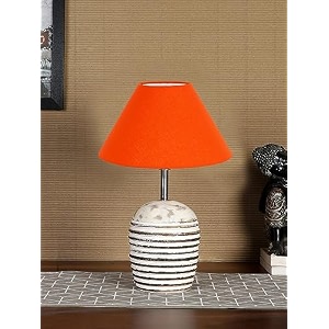 devansh orange cotton with white brushed wood table lamp