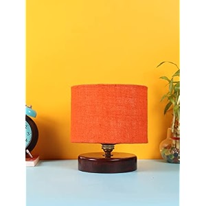 devansh orange jute table lamp with wood brown base