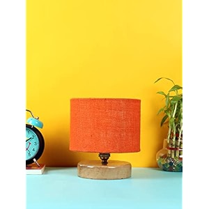 devansh orange jute shade lamp with natural wood base for decorationofficehomegiftingstudy for officehomegifting -7x7x7 inches -
