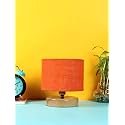 Devansh Orange Jute Shade Lamp with Natural Wood Base for Decoration/Office/Home/Gifting/Study for Office/Home/Gifting -(7x7x7) Inches -