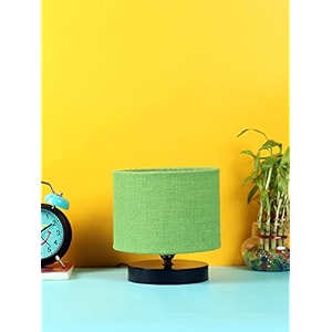 devansh green jute shade lamp with black wood base for decorationofficehomegiftingstudy for officehomegifting -7x7x7 inches -