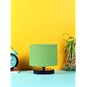 Devansh Green Jute Shade Lamp with Black Wood Base for Decoration/Office/Home/Gifting/Study for Office/Home/Gifting -(7x7x7) Inches -
