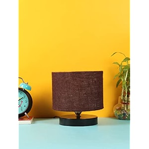 devansh brown jute shade lamp with black wood base for decorationofficehomegiftingstudy for officehomegifting -7x7x7 inches -