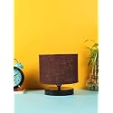 Devansh Brown Jute Shade Lamp with Black Wood Base for Decoration/Office/Home/Gifting/Study for Office/Home/Gifting -(7x7x7) Inches -
