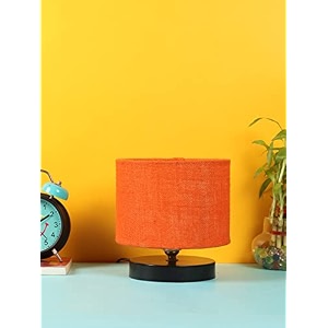 devansh orange jute shade lamp with black wood base for decorationofficehomegiftingstudy for officehomegifting -7x7x7 inches -