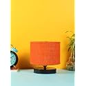 Devansh Orange Jute Shade Lamp with Black Wood Base for Decoration/Office/Home/Gifting/Study for Office/Home/Gifting -(7x7x7) Inches -