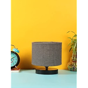 devansh grey jute shade lamp with black wood base for decorationofficehomegiftingstudy for officehomegifting -7x7x7 inches -