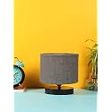 Devansh Grey Jute Shade Lamp with Black Wood Base for Decoration/Office/Home/Gifting/Study for Office/Home/Gifting -(7x7x7) Inches -