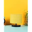 Devansh Yellow Jute Shade Lamp with Black Wood Base for Decoration/Office/Home/Gifting/Study for Office/Home/Gifting -(7x7x7) Inches -