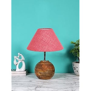 devansh pink jute with natural wood table lamp