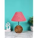 Devansh Pink Jute with Natural Wood Table Lamp