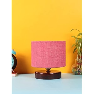 devansh pink jute table lamp with wood brown base