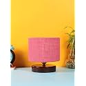 Devansh Pink Jute Table lamp with Wood Brown Base
