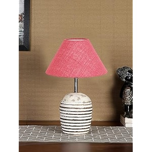 devansh pink jute with white brushed wood table lamp