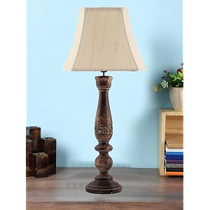 devansh rectangular off white cotton shade lamp with wood base for decorationofficehomegiftingstudy for officehomegifting -12x8x234 inches -