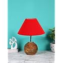 Devansh Red Cotton with Natural Wood Table Lamp