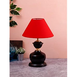 devansh red cotton table lamp with black base
