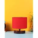 Devansh Red Cotton Table lamp with Wood Brown Base