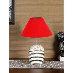 devansh red cotton with white brushed wood table lamp