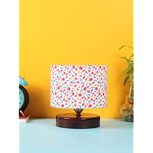 devansh small flower print table lamp with wood brown base