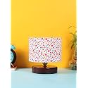 Devansh Small Flower Print Table lamp with Wood Brown Base
